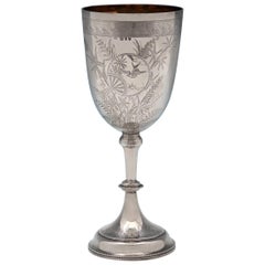 Victorian Aesthetic Period Engraved Antique Sterling Silver Goblet