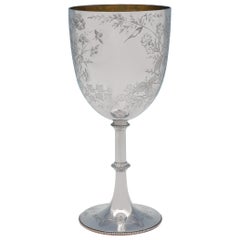 Victorian Aesthetic Period Engraved Sterling Silver Goblet by W. W. Harrison