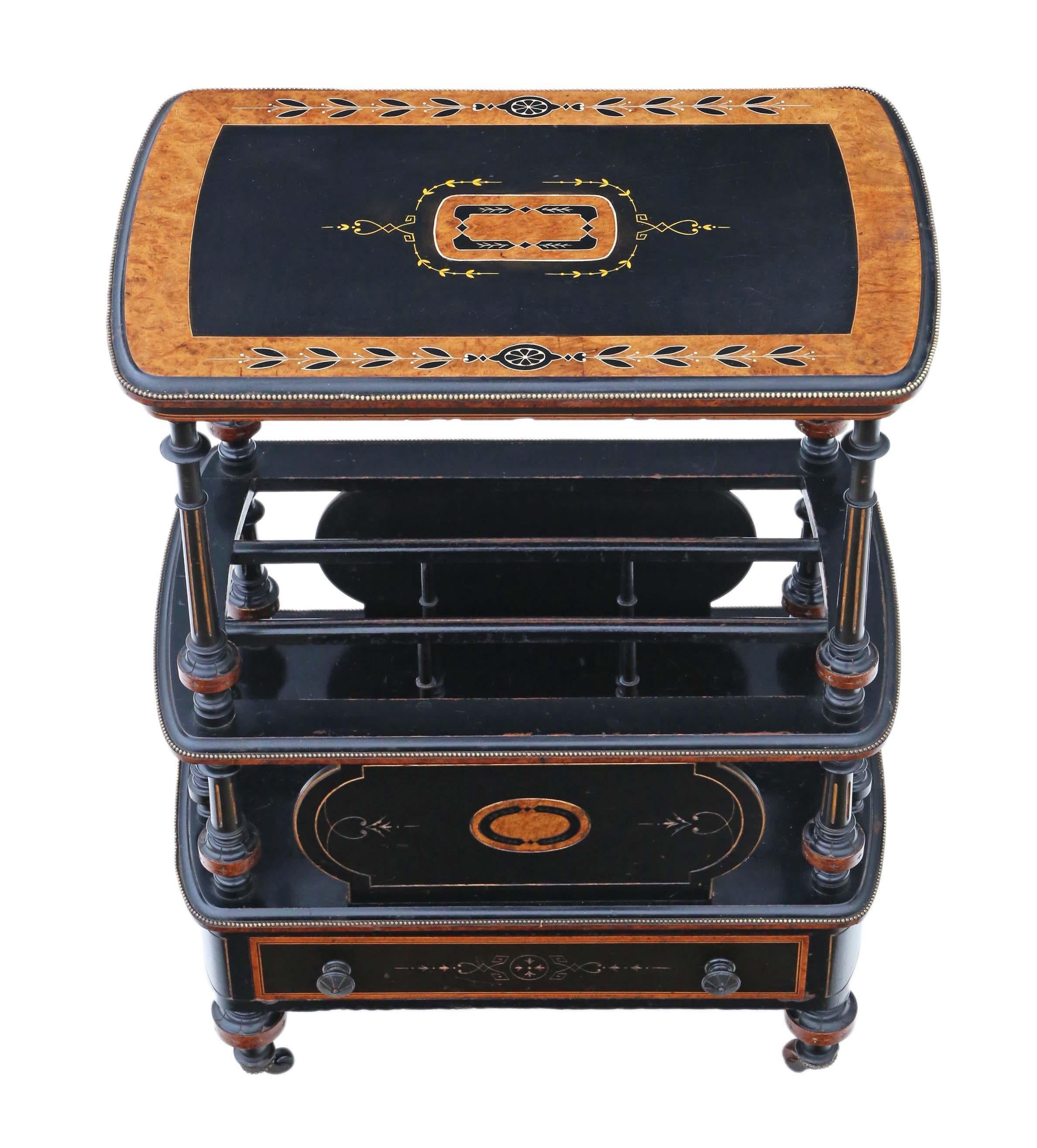 Victorian Aesthetic Quality Inlaid Amboyna Canterbury Whatnot from circa 1880, A For Sale 1