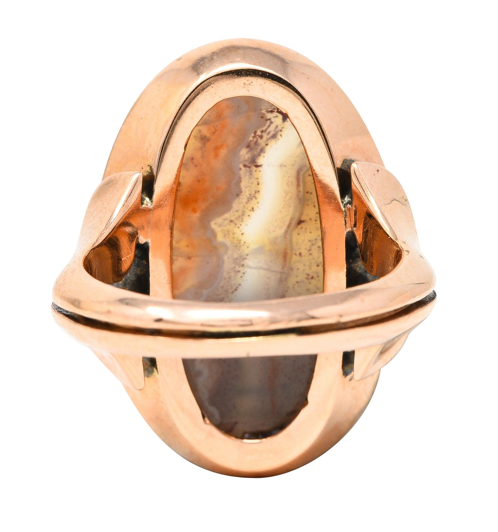 Oval Cut Victorian Agate 14 Karat Rose Gold Signet Antique Ring