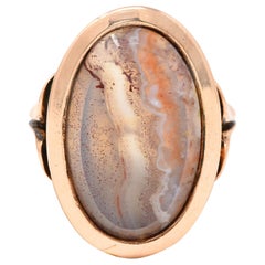 Victorian Agate 14 Karat Rose Gold Signet Antique Ring