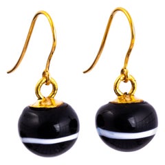 Victorian Agate and 9 Carat Gold Drop Earrings