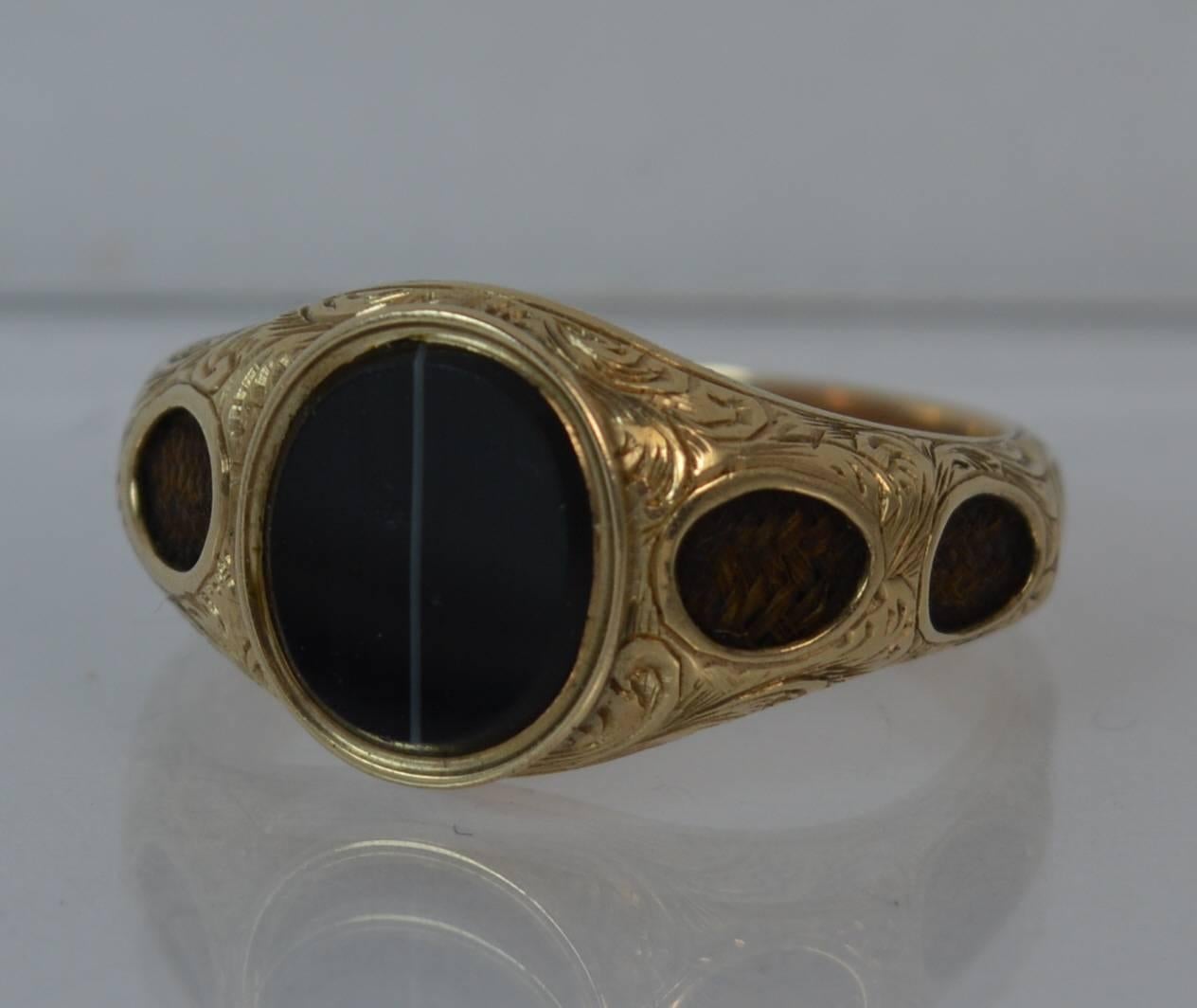 Victorian Agate and Braided Hair 9 Carat Gold Mourning Signet Ring 6