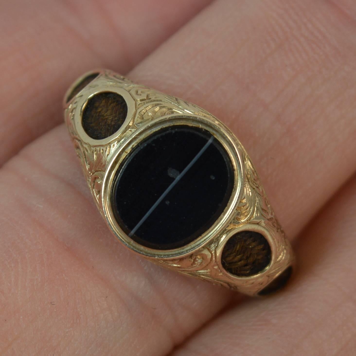 Victorian Agate and Braided Hair 9 Carat Gold Mourning Signet Ring 7