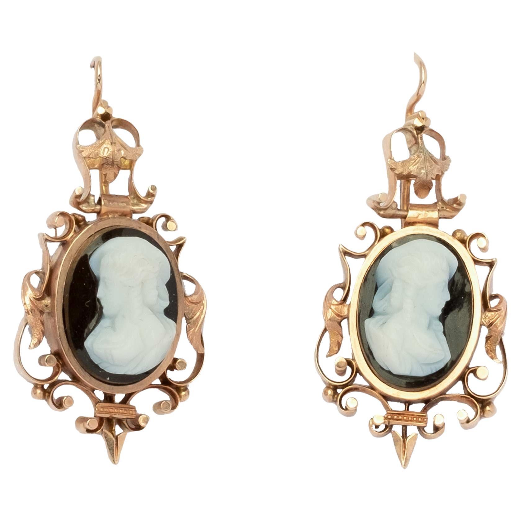 Victorian Agate Cameo Earrings