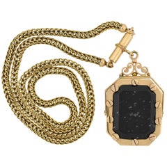 Victorian Agate Spinner Fob Locket and Braided Chain Necklace
