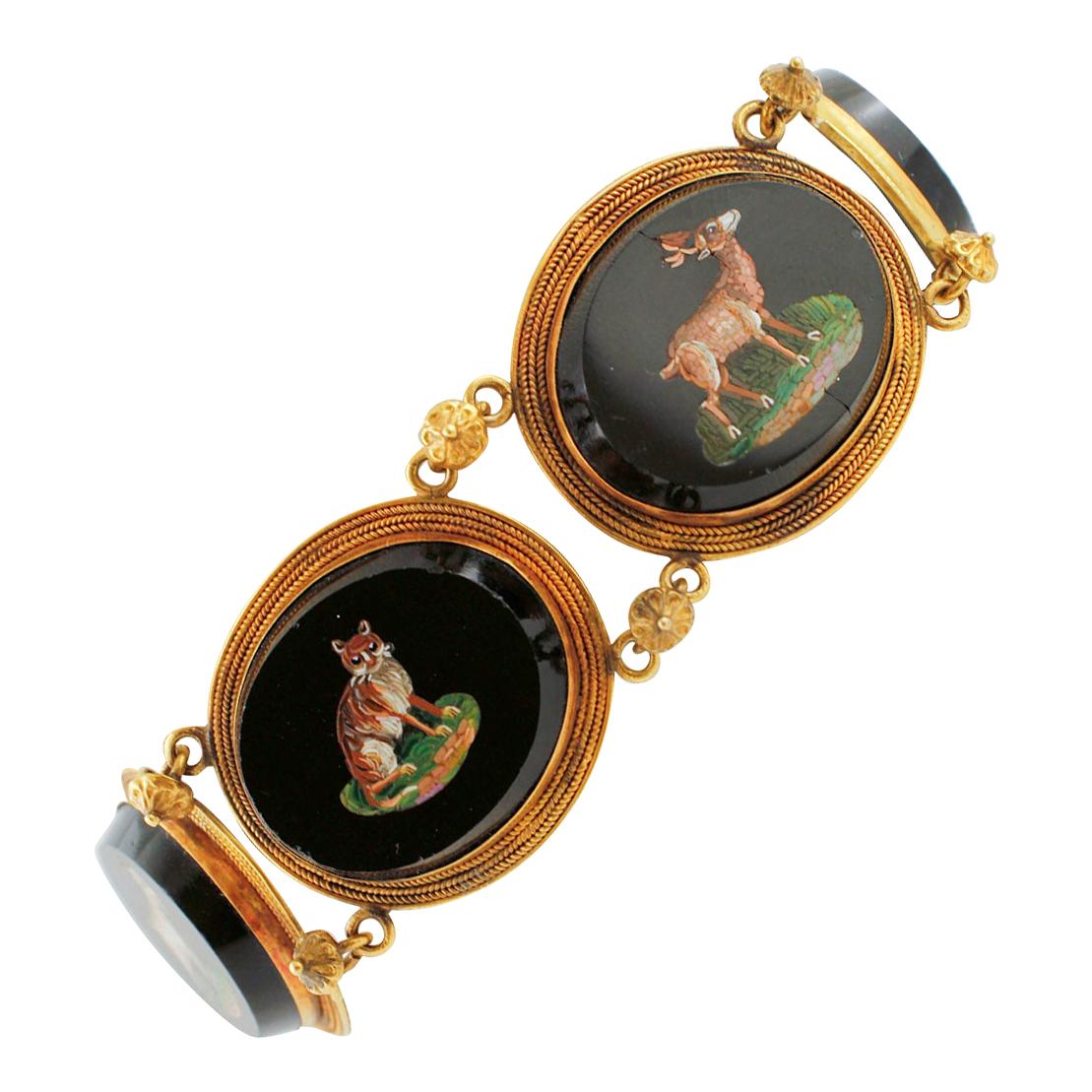 Victorian Age, Italian Micromosaic, Onyx Bracelet