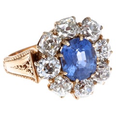 Victorian AGL 2.99 Carat Burma No Heat Sapphire Diamond 14 Karat Rose Gold Ring