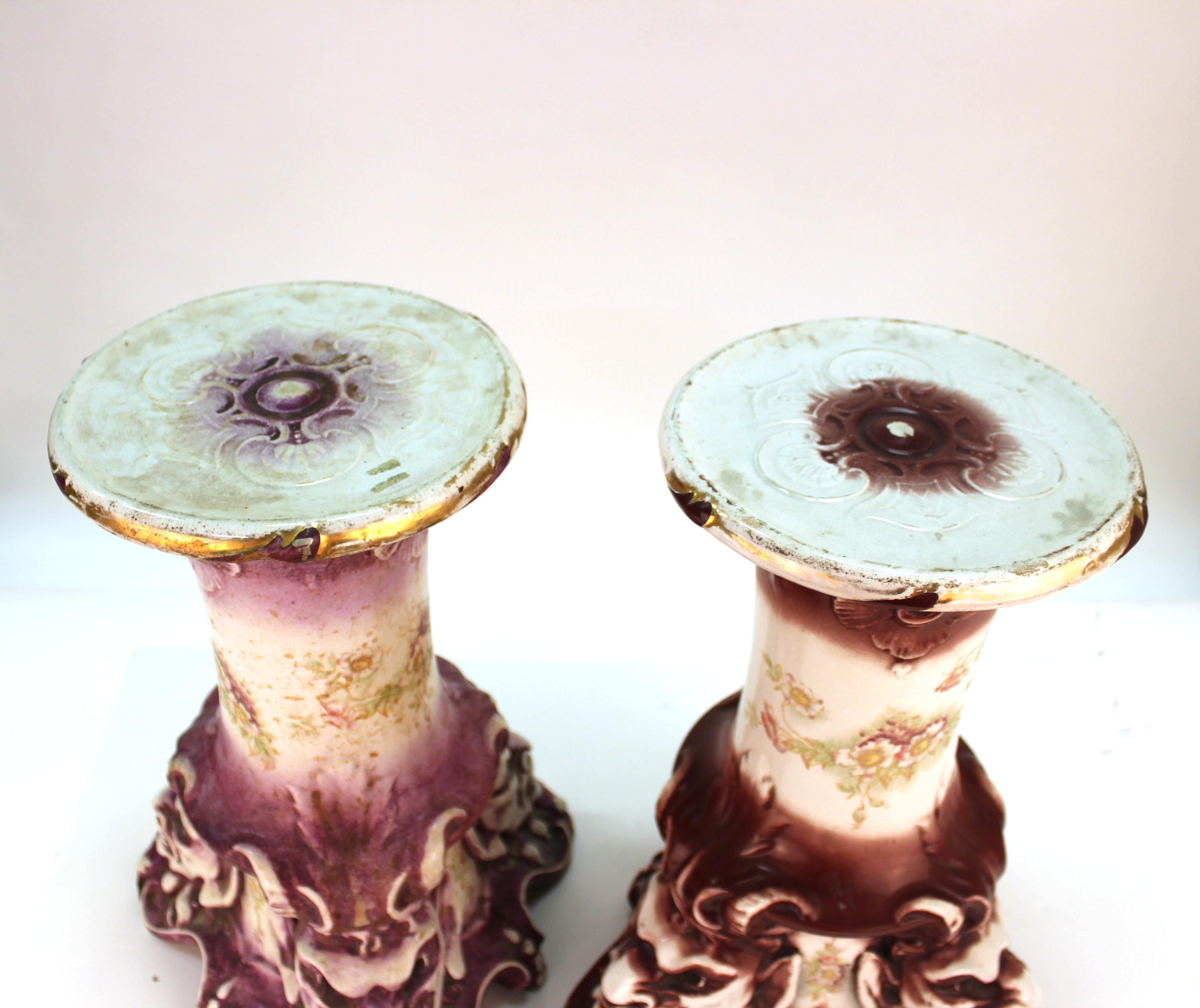 Victorian Alba China Ceramic Hand-Painted Pedestals in Grotesque Style 4