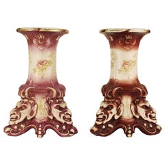 Victorian Alba China Ceramic Hand-Painted Pedestals in Grotesque Style