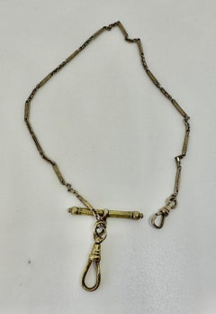 Victorian Albert Chain Necklace 2 Dog Clips White Gold Filled Fancy Link T Bar