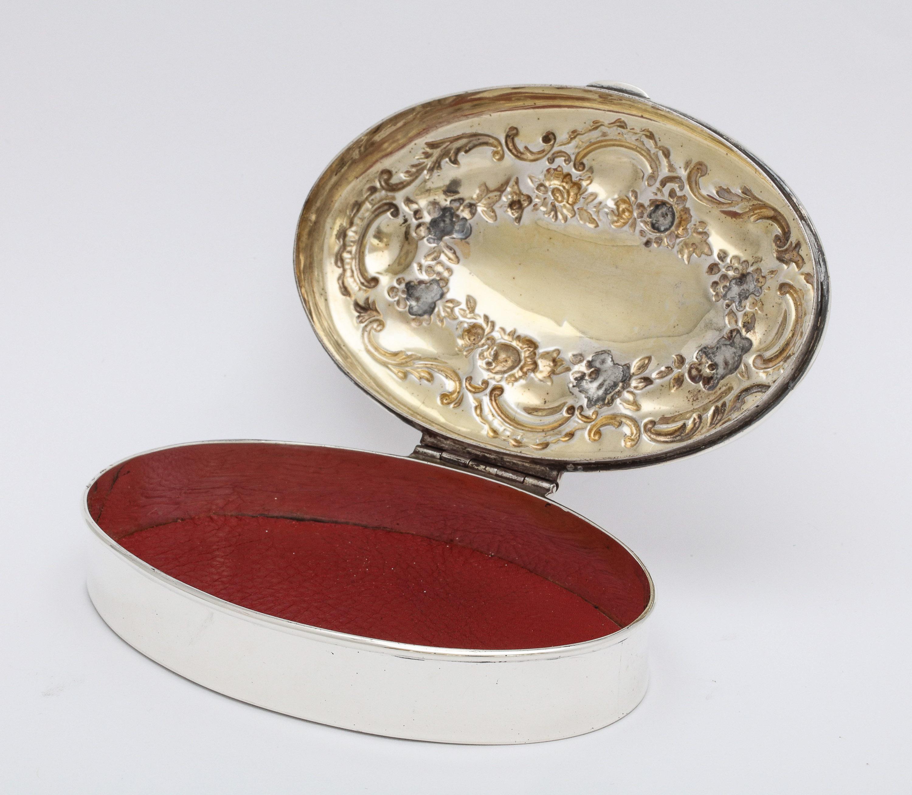 Late 19th Century Victorian All Sterling Silver Oval Trinkets Box with Hinged Lid