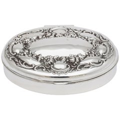 Victorian All Sterling Silver Oval Trinkets Box with Hinged Lid