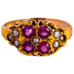 Victorian Almandine Garnet and Pearl 18 Carat Gold Ring