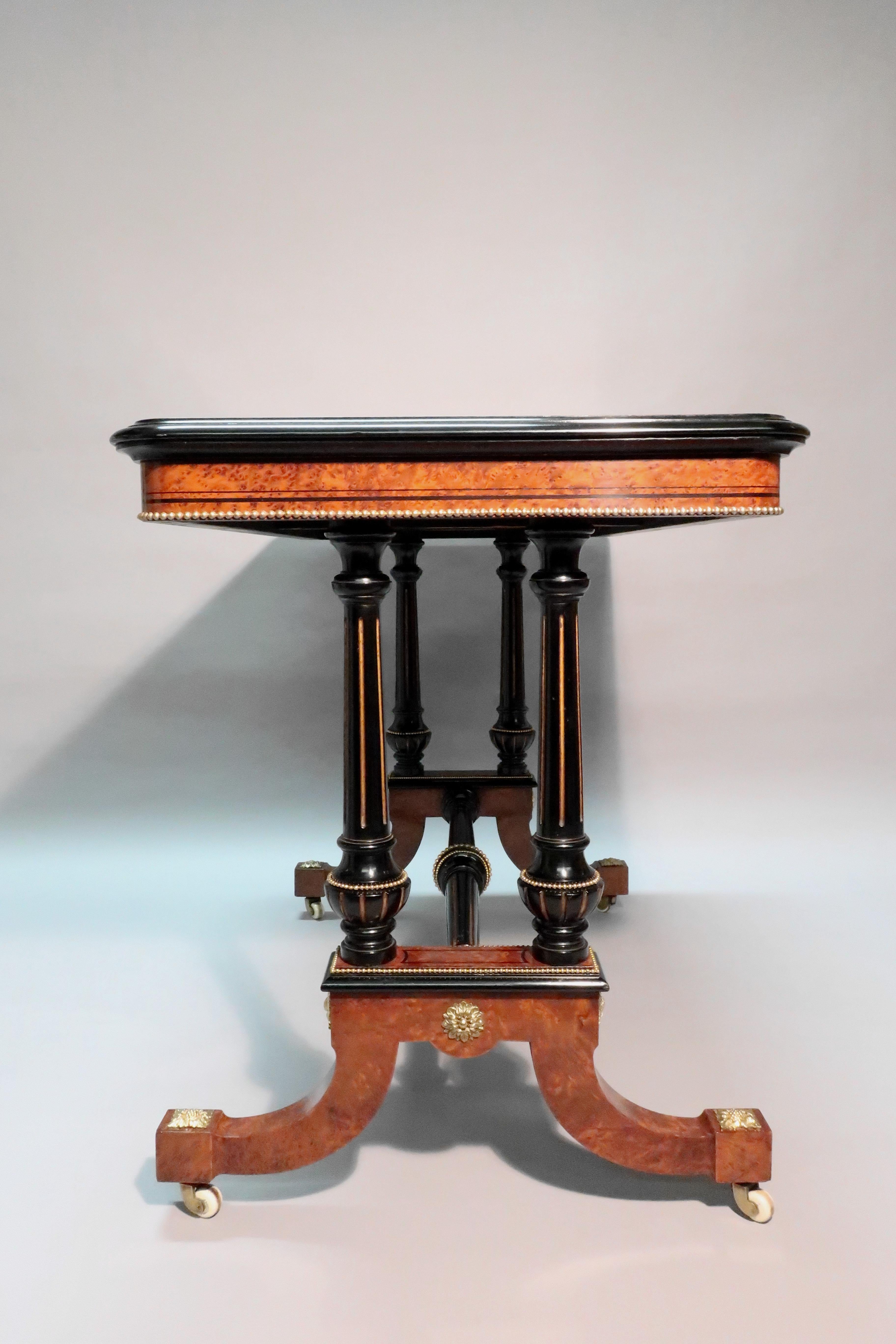 Bronze Victorian Amboyna and Ebonised Occasional Side Table Attributed to Gillows