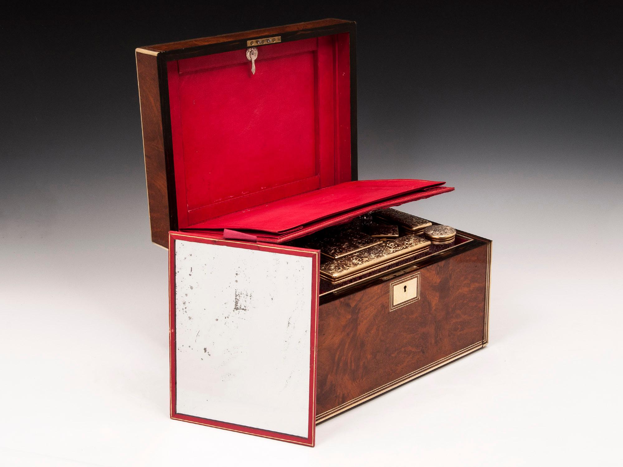 Victorian Amboyna Silver Gilt Dressing Box For Sale 5