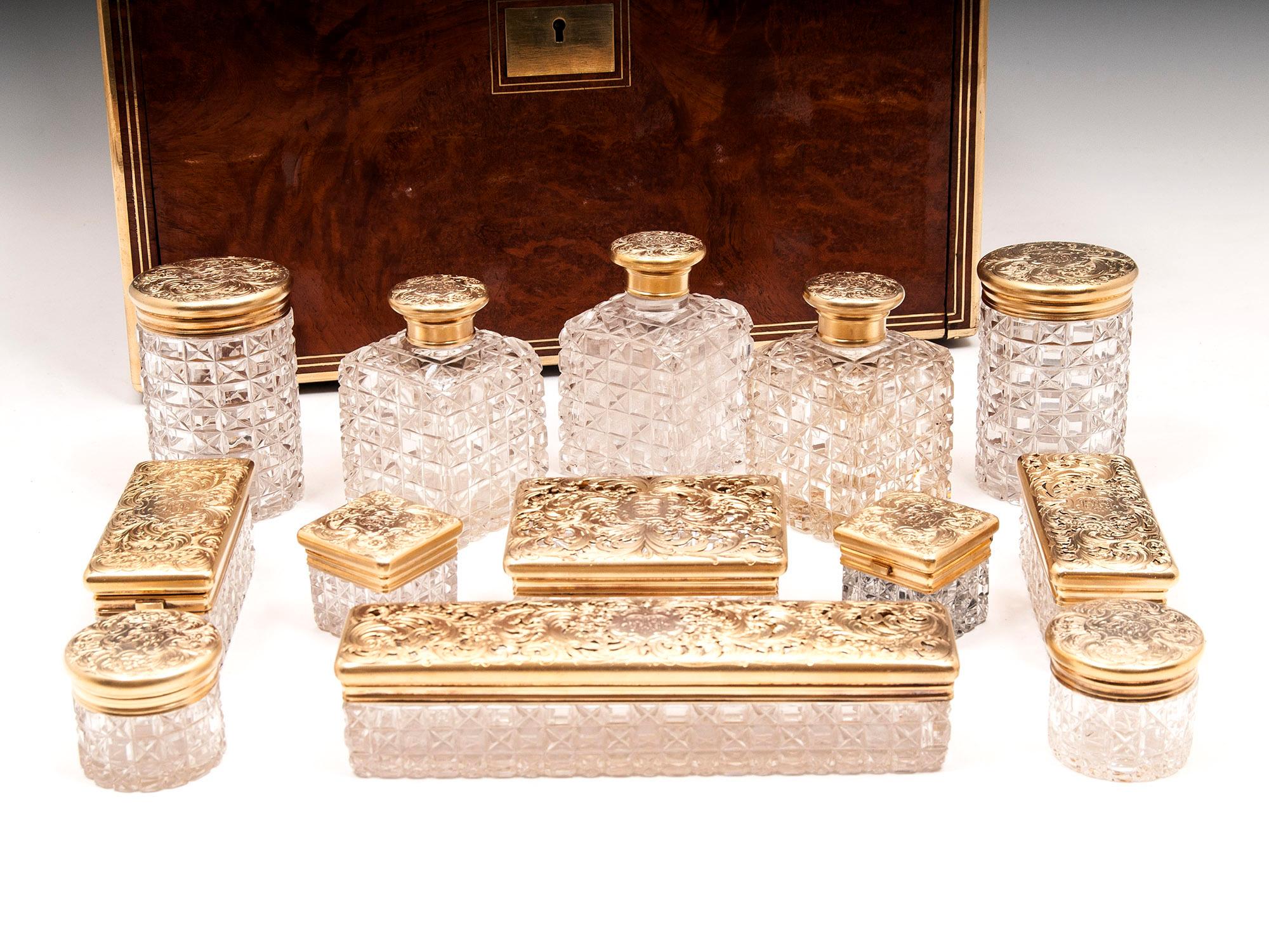 Victorian Amboyna Silver Gilt Dressing Box For Sale 12