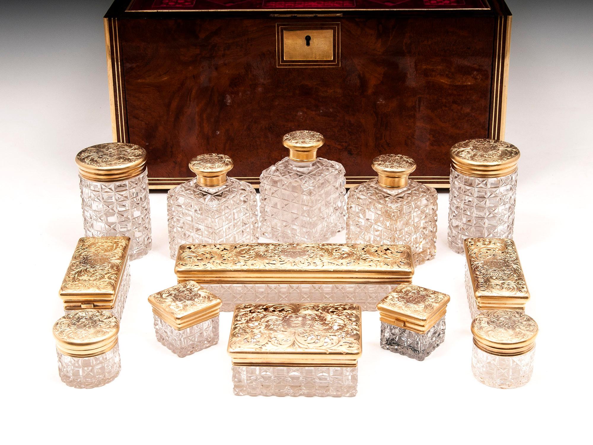 Victorian Amboyna Silver Gilt Dressing Box For Sale 13