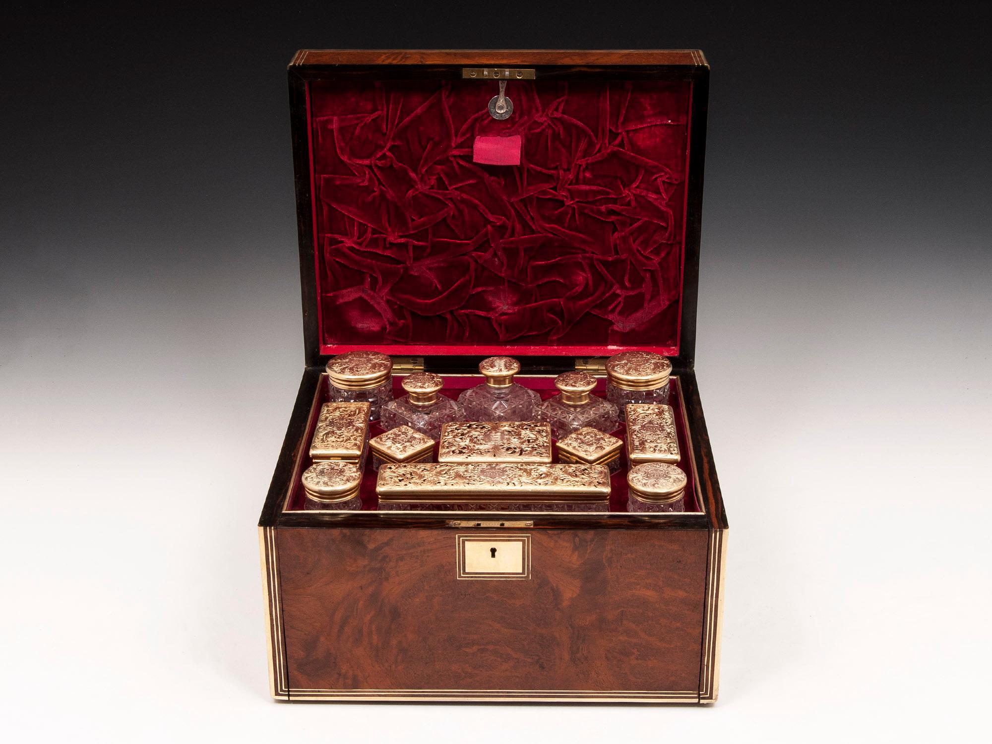 Victorian Amboyna Silver Gilt Dressing Box For Sale 2