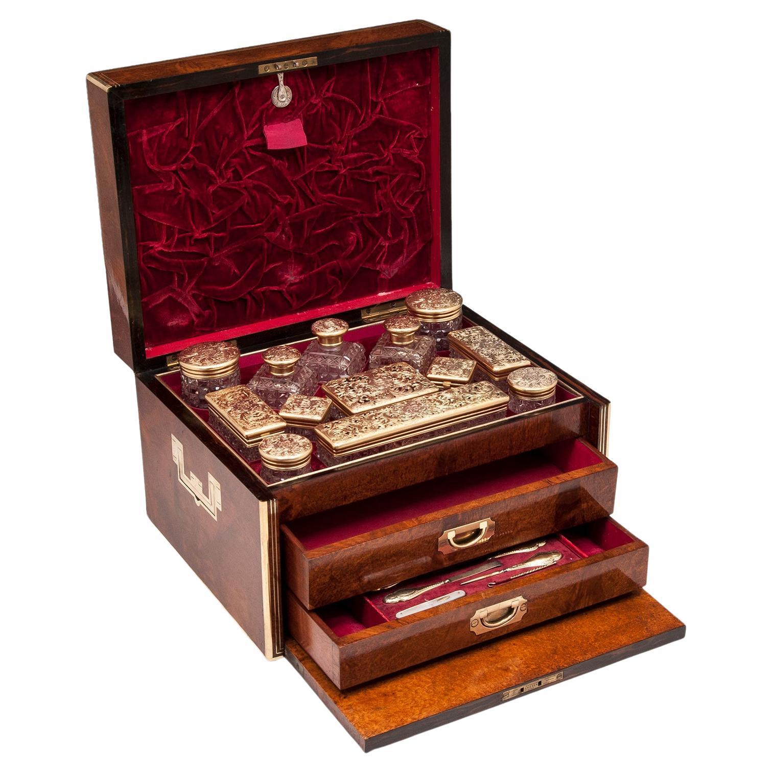 Victorian Amboyna Silver Gilt Dressing Box For Sale