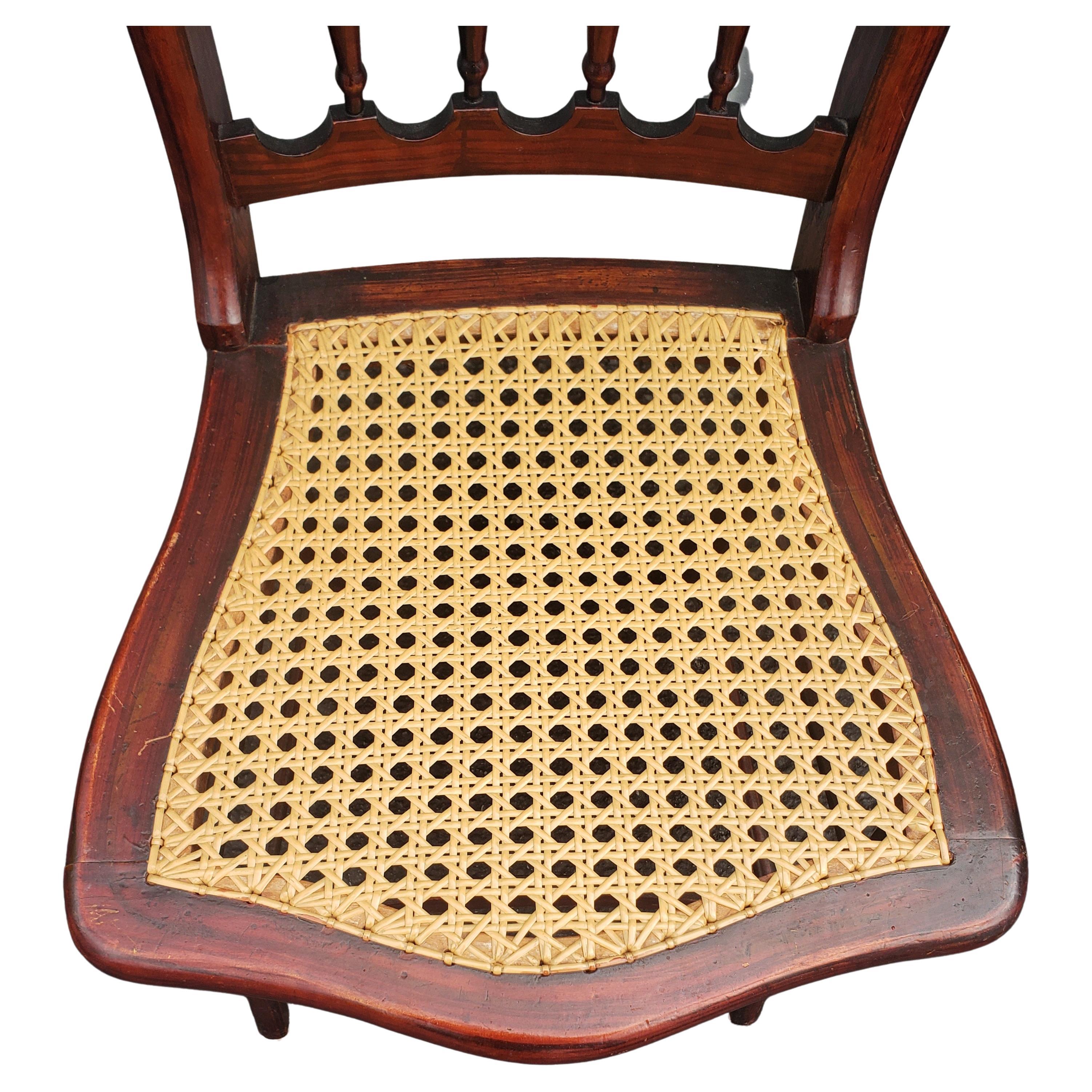 19th Century Victorian American Flame Mahogany with Inlays Spindle Back and Cane Seat Chair For Sale