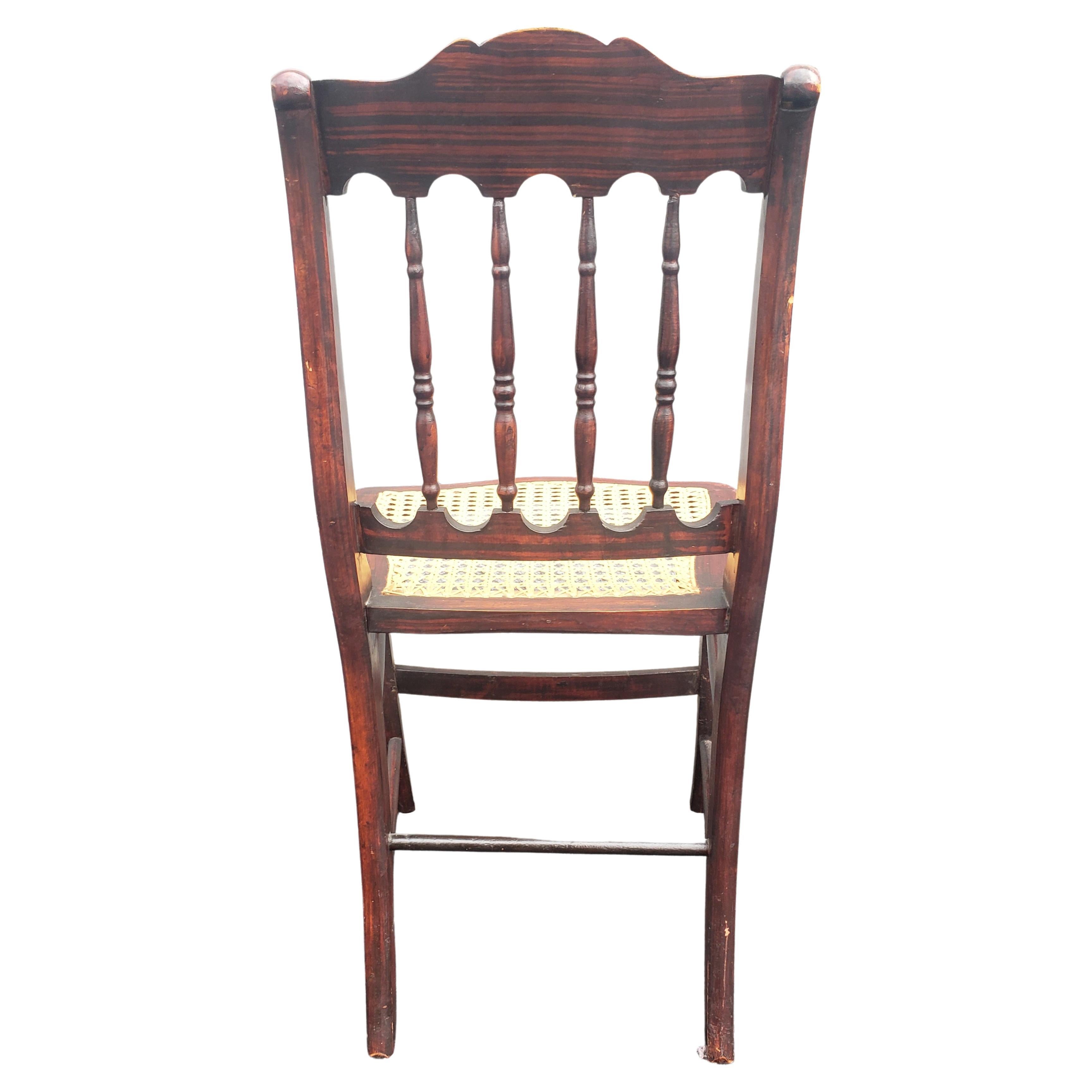 Victorian American Flame Mahogany with Inlays Spindle Back and Cane Seat Chair For Sale 1
