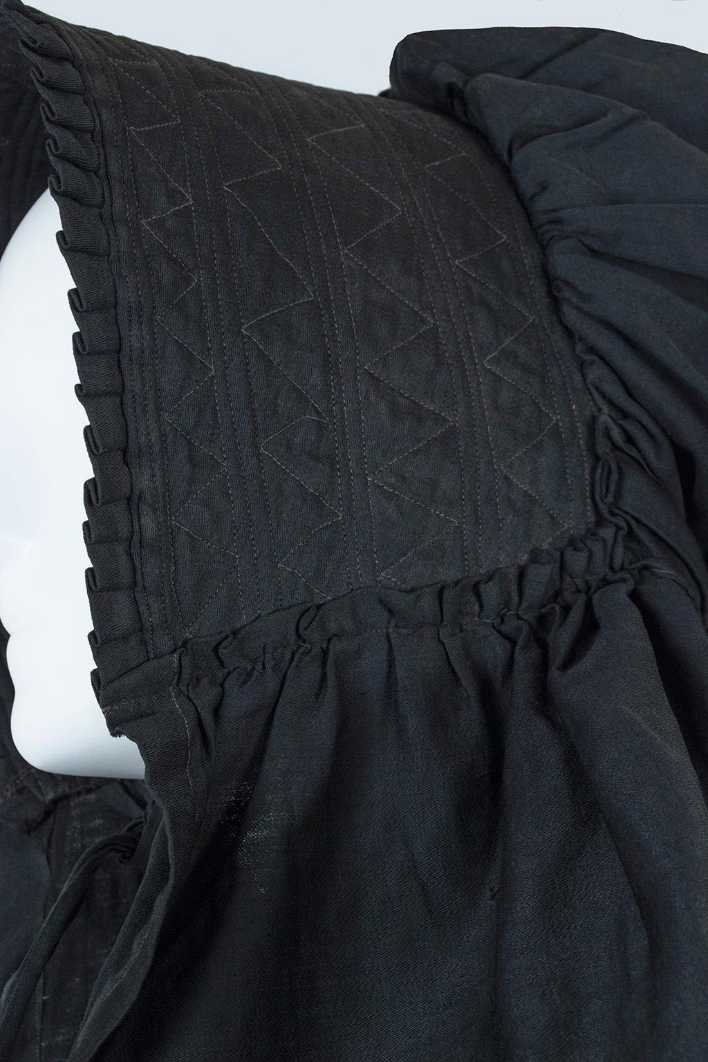 Black Victorian American Quilted Mourning Poke Bonnet with Sun Apron, 1850s