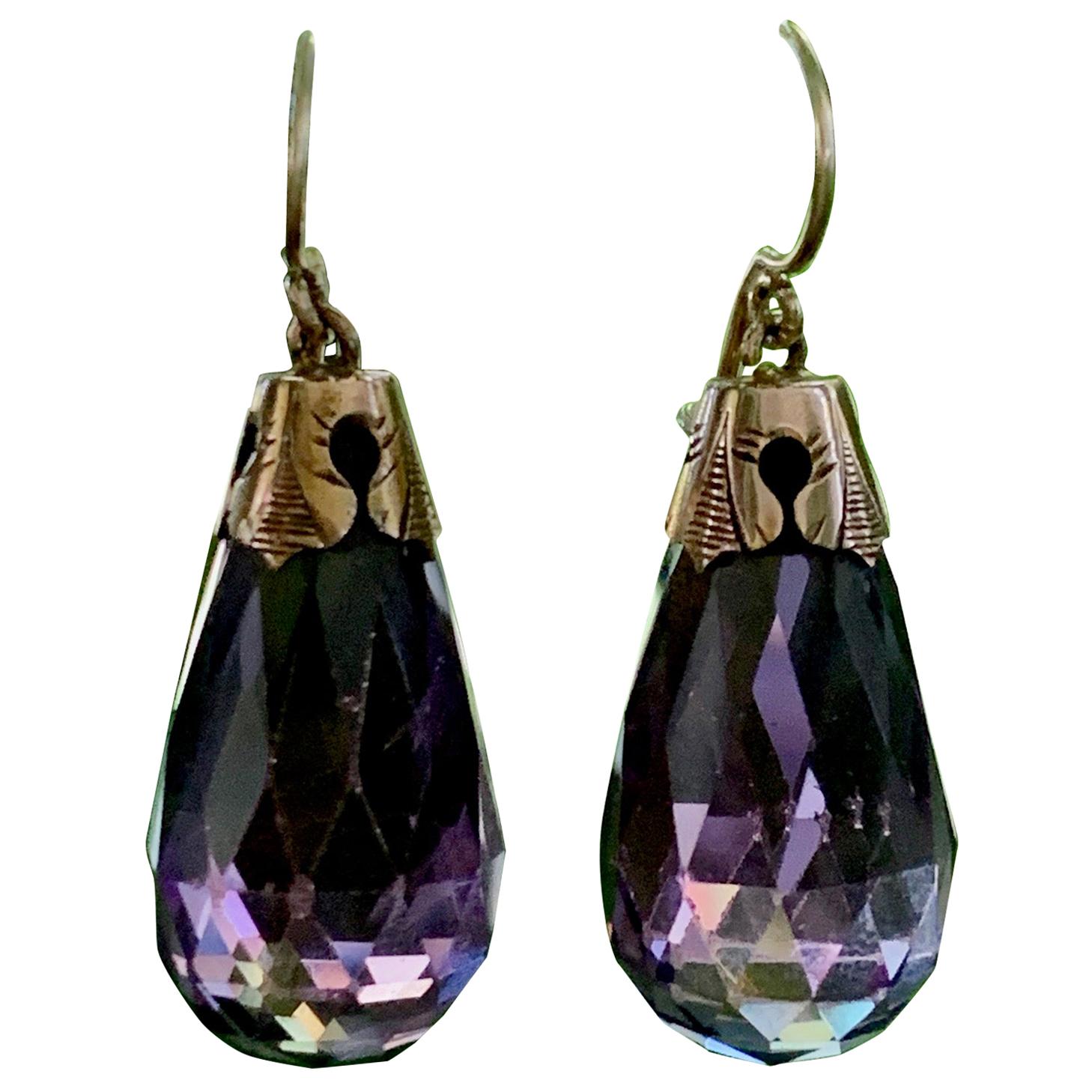 Victorian Amethyst 10 Karat Yellow Gold Drop Earrings