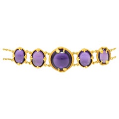 Victorian Amethyst 14 Karat Yellow Gold Fleur-De-Lis Snake Antique Link Bracelet