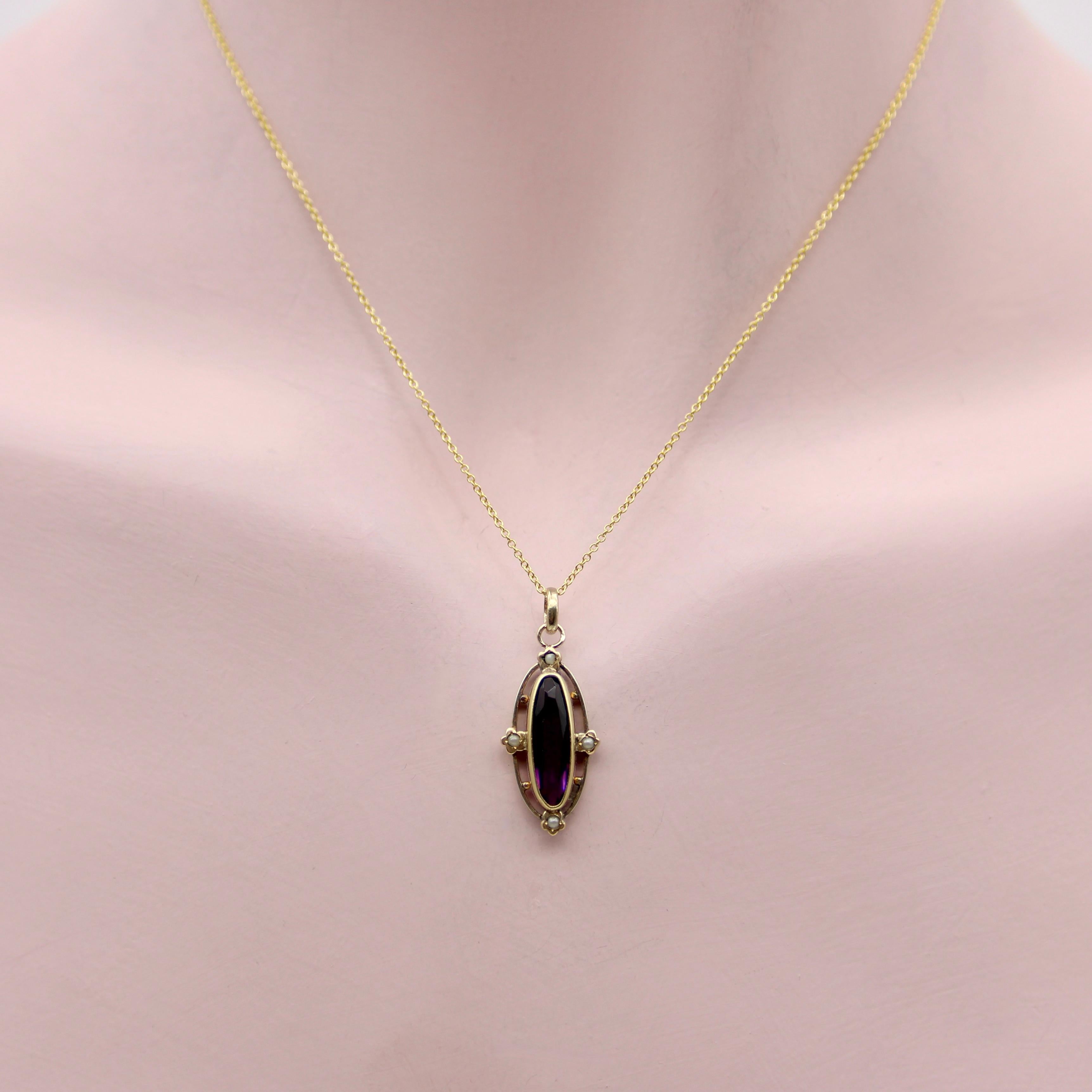 Victorian Amethyst 14K Gold and Silver Pendent  In Good Condition In Venice, CA