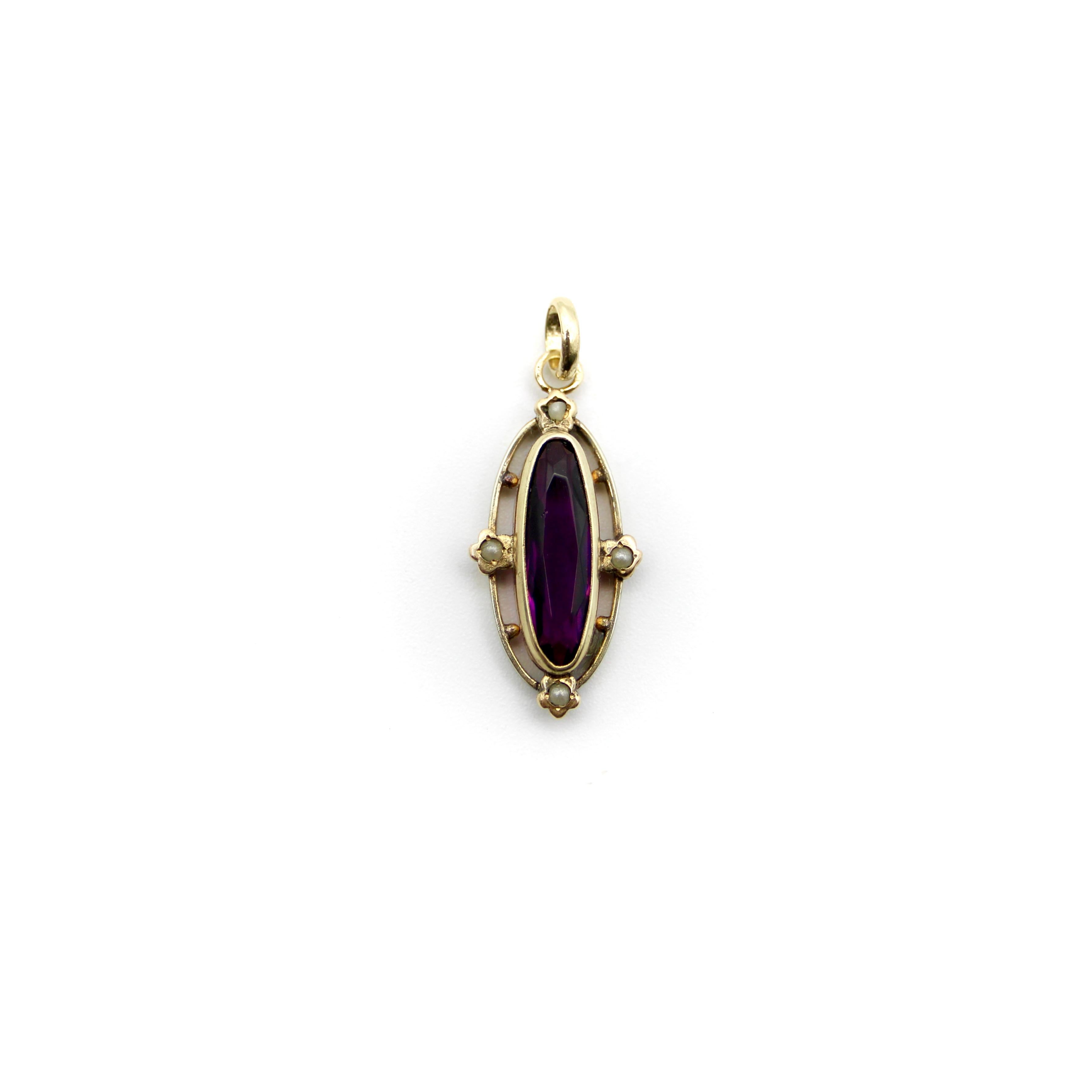 Victorian Amethyst 14K Gold and Silver Pendent 