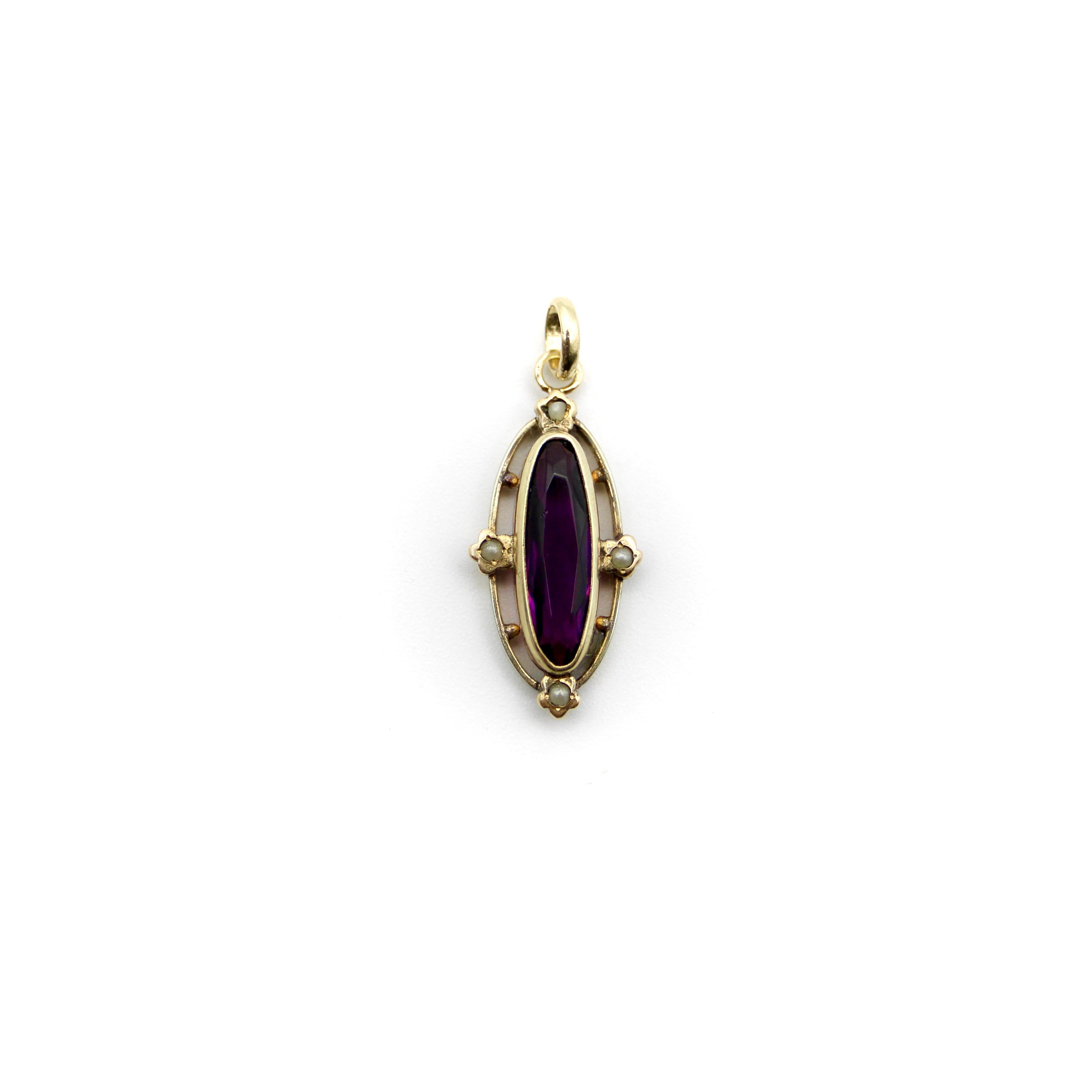 Victorian Amethyst 14K Gold and Silver Pendent