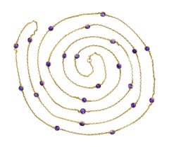 Victorian Amethyst 18K Yellow Gold 59 IN Long Antique Station Chain Necklace