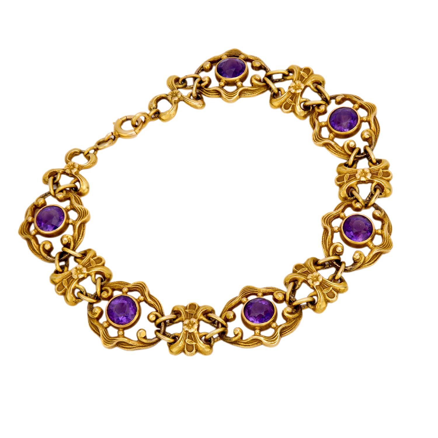 Victorien Bracelet victorien en or jaune 18 carats et améthyste en vente