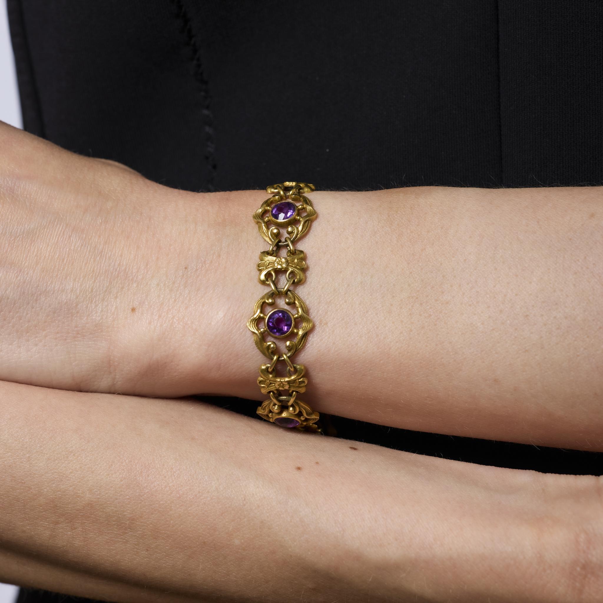 Taille brillant Bracelet victorien en or jaune 18 carats et améthyste en vente