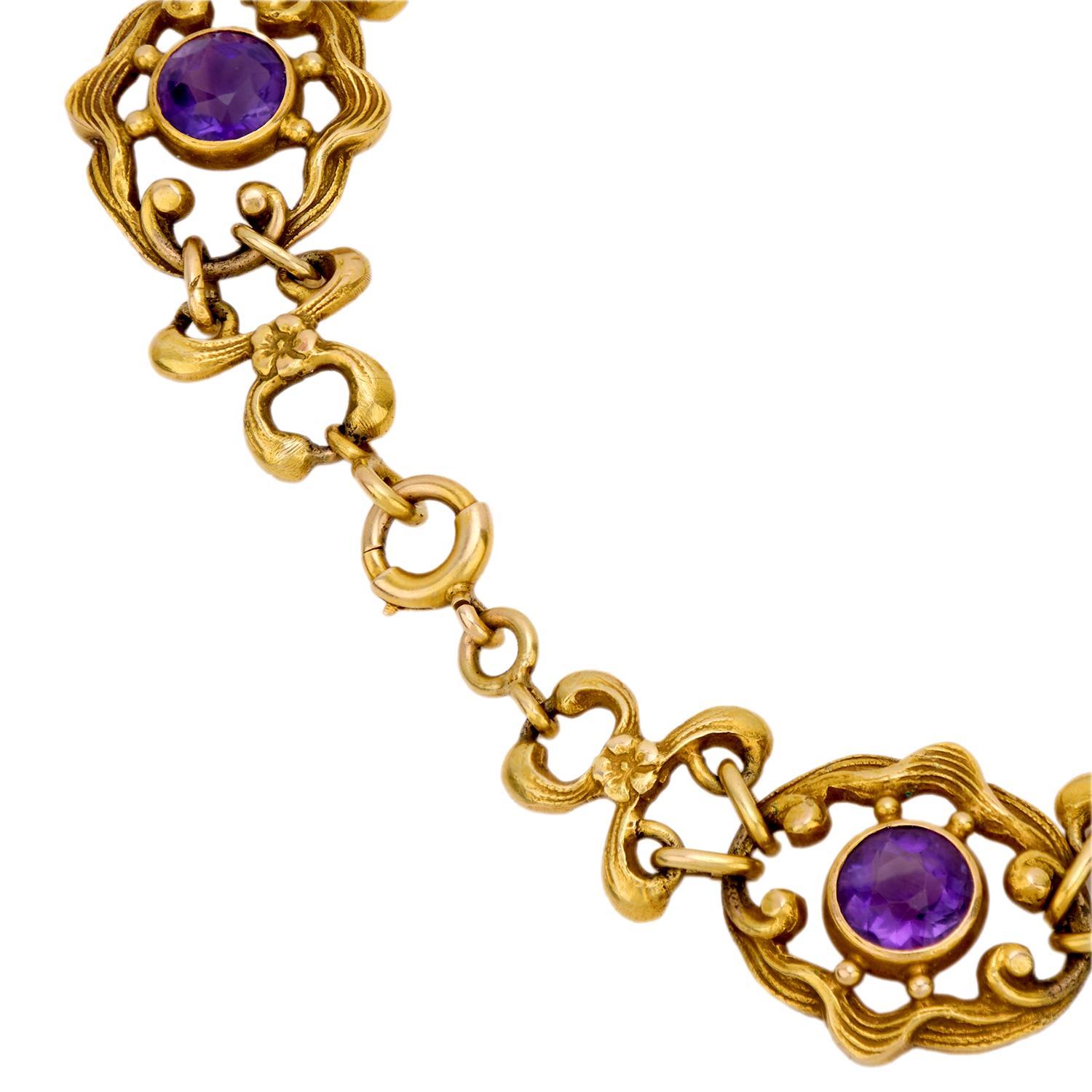 Bracelet victorien en or jaune 18 carats et améthyste Bon état - En vente à Beverly Hills, CA