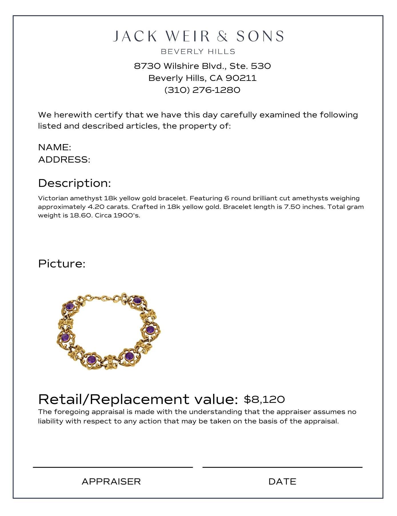 Bracelet victorien en or jaune 18 carats et améthyste Pour femmes en vente