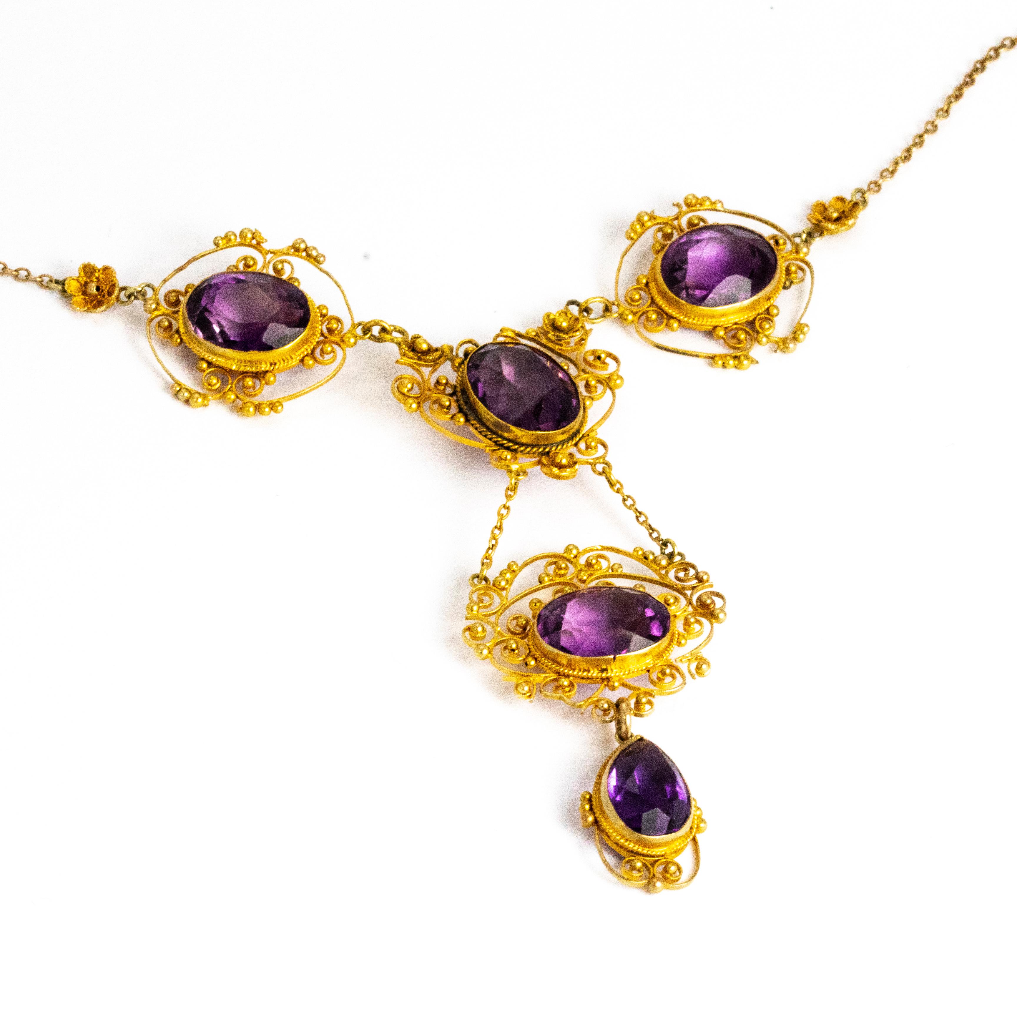 Victorian Amethyst and 15 Carat Gold Filagree Necklace 1