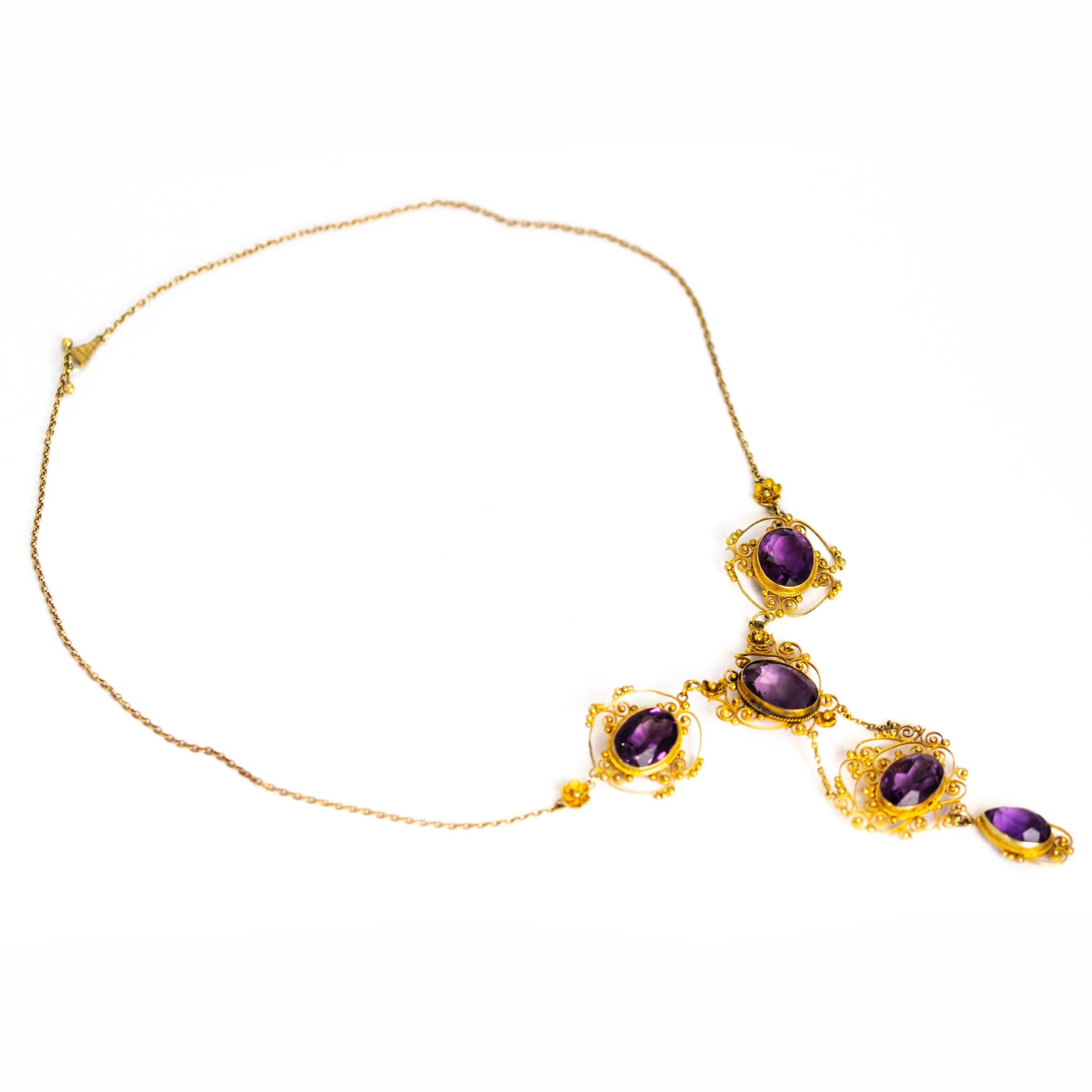 Victorian Amethyst and 15 Carat Gold Filagree Necklace 2