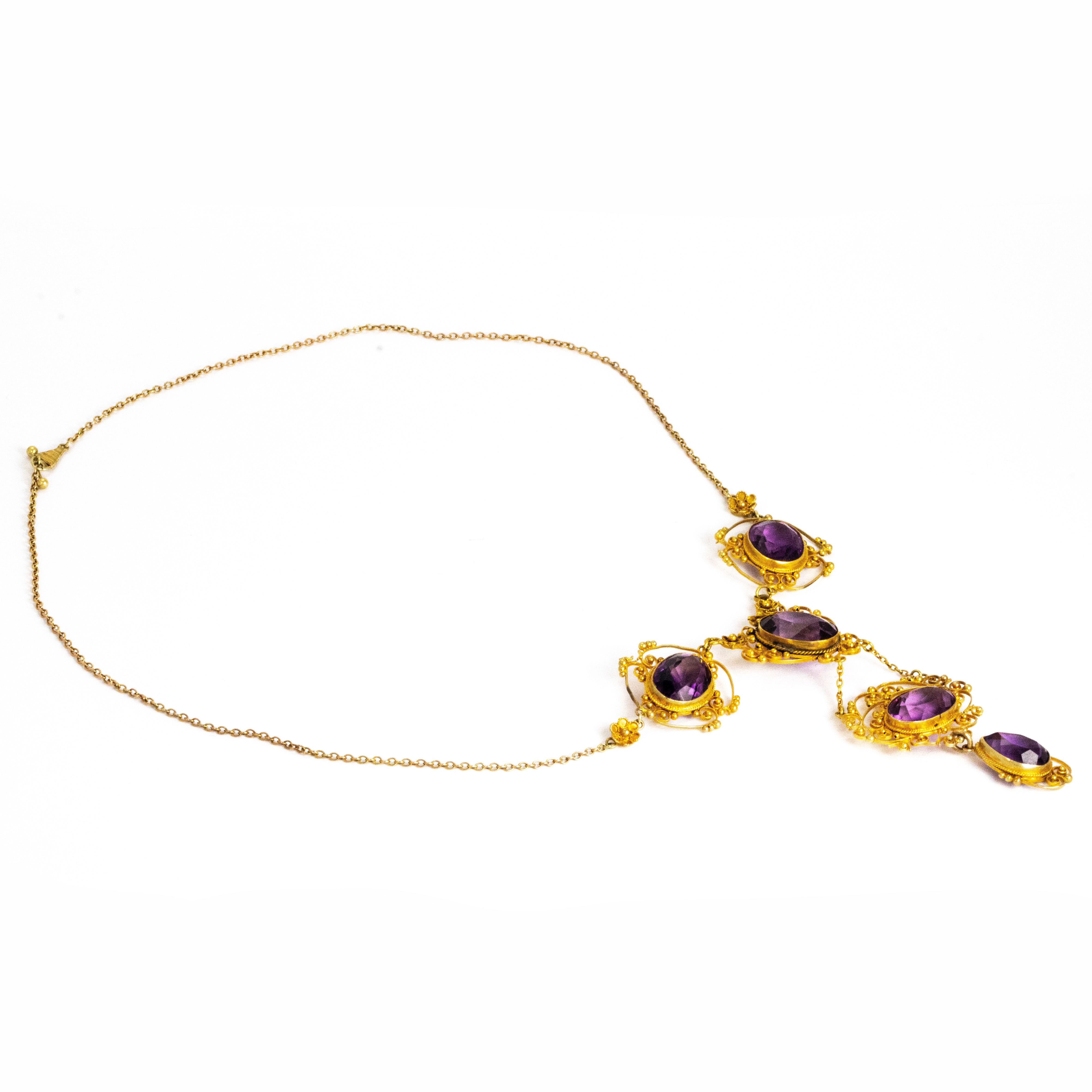 Victorian Amethyst and 15 Carat Gold Filagree Necklace 3
