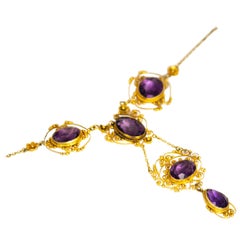 Victorian Amethyst and 15 Carat Gold Filagree Necklace