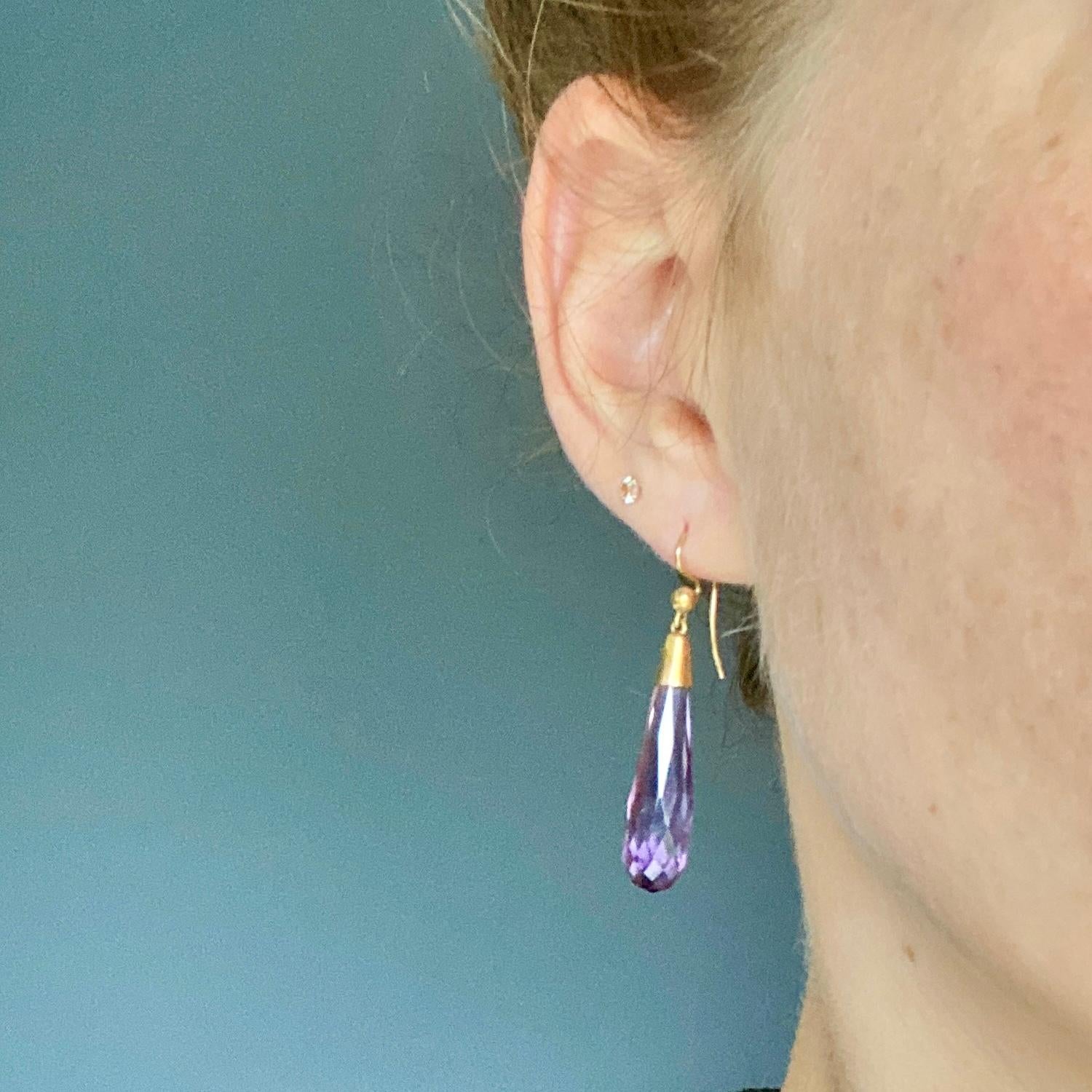 9ct gold amethyst drop earrings