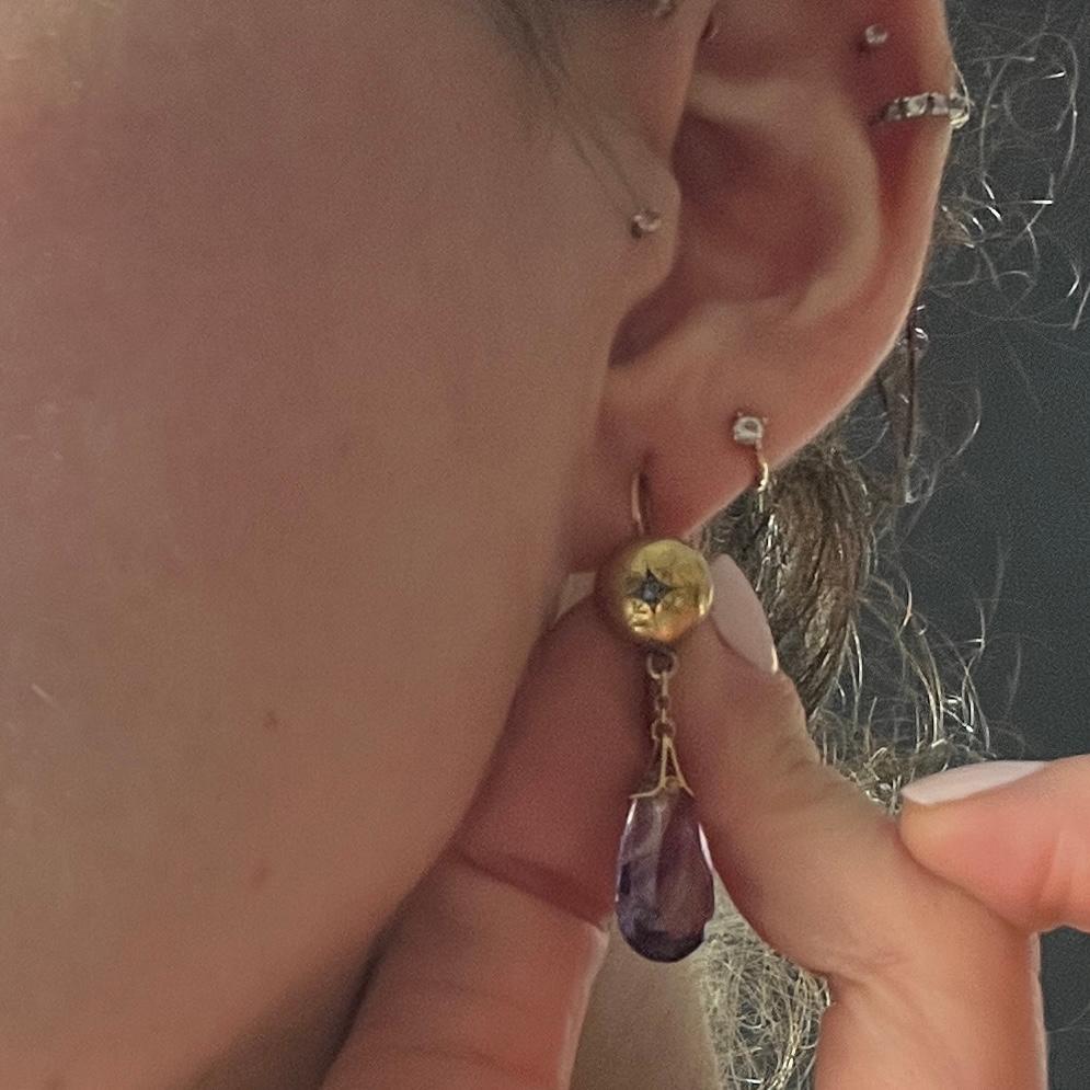 Pear Cut Victorian Amethyst and 9 Carat Gold Earrings For Sale