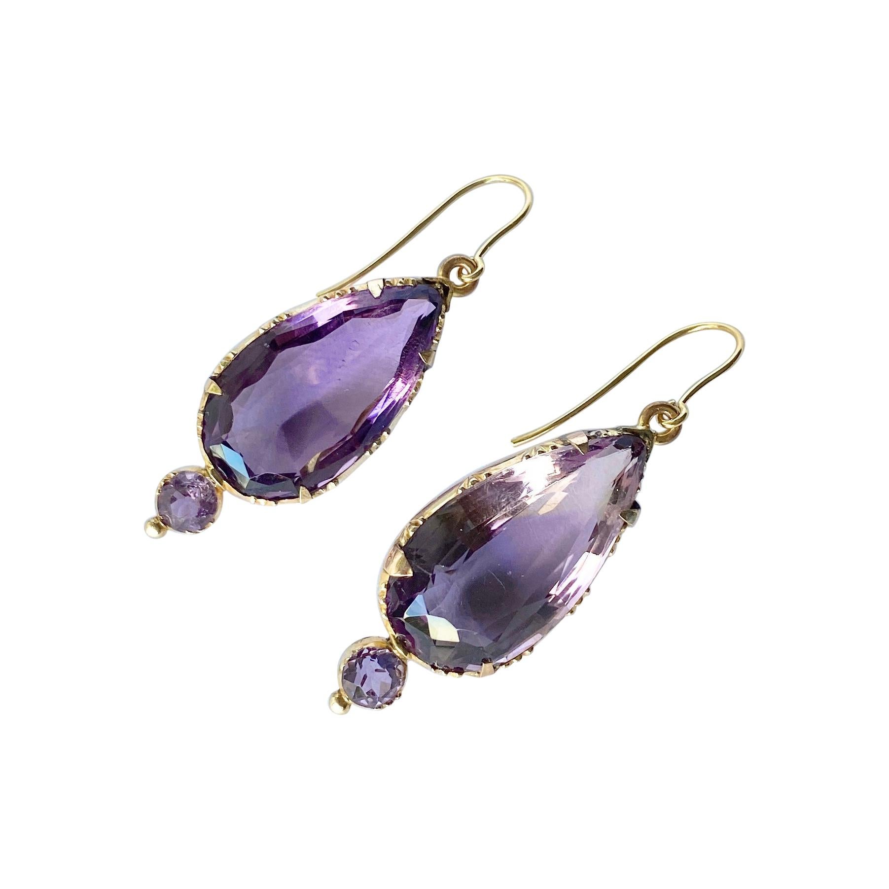 Victorian Amethyst and 9 Carat Gold Earrings