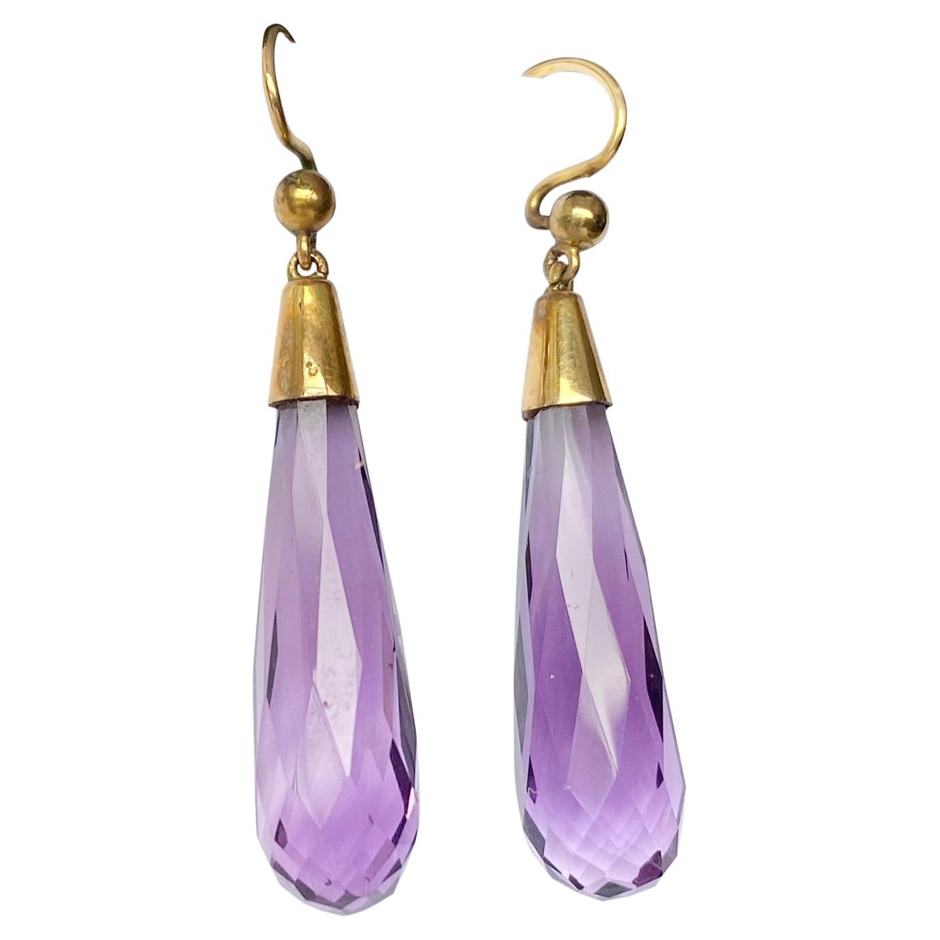 Victorian Amethyst and 9 Carat Gold Earrings For Sale