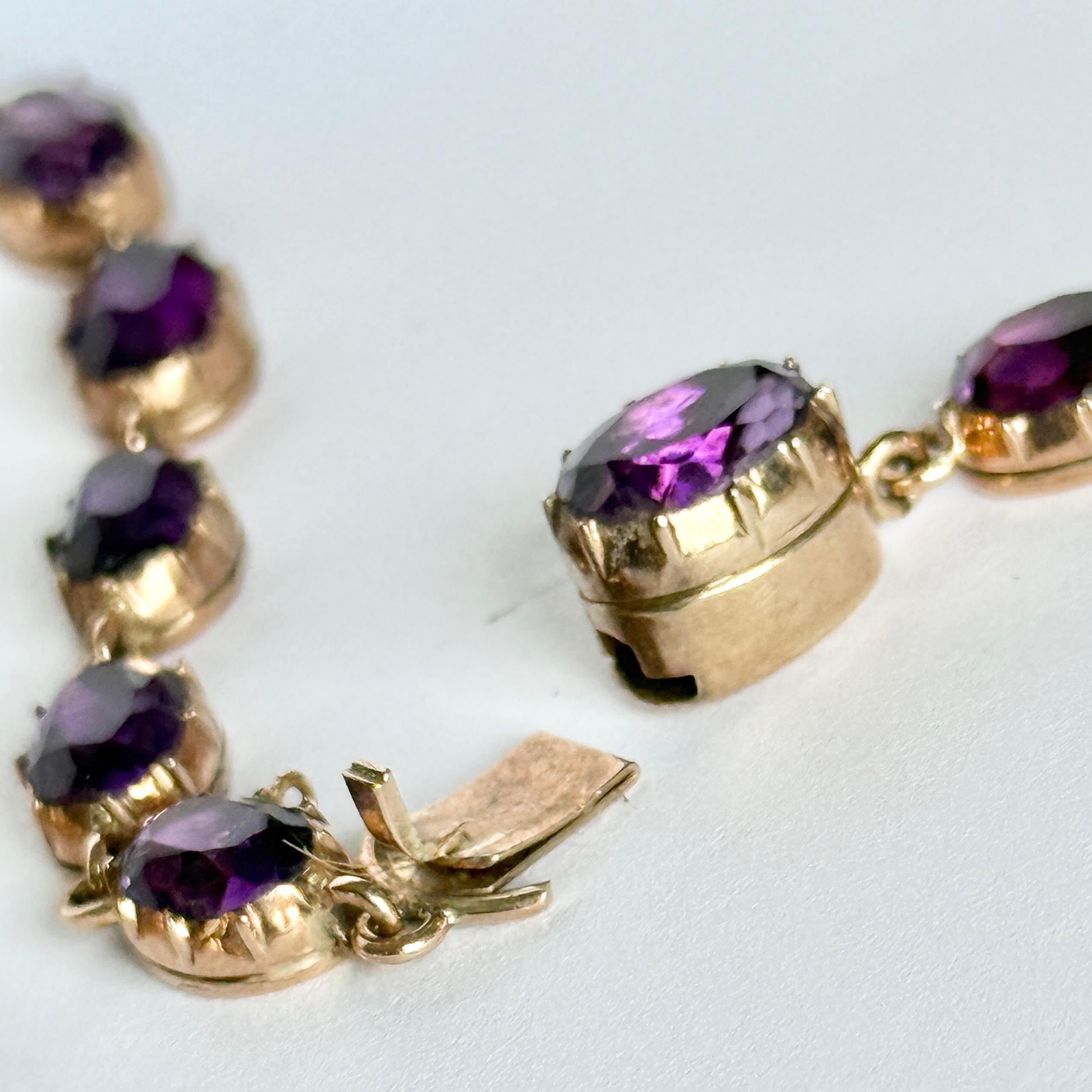 Riviere victoriana de amatista y oro de 9 quilates Corte oval en venta