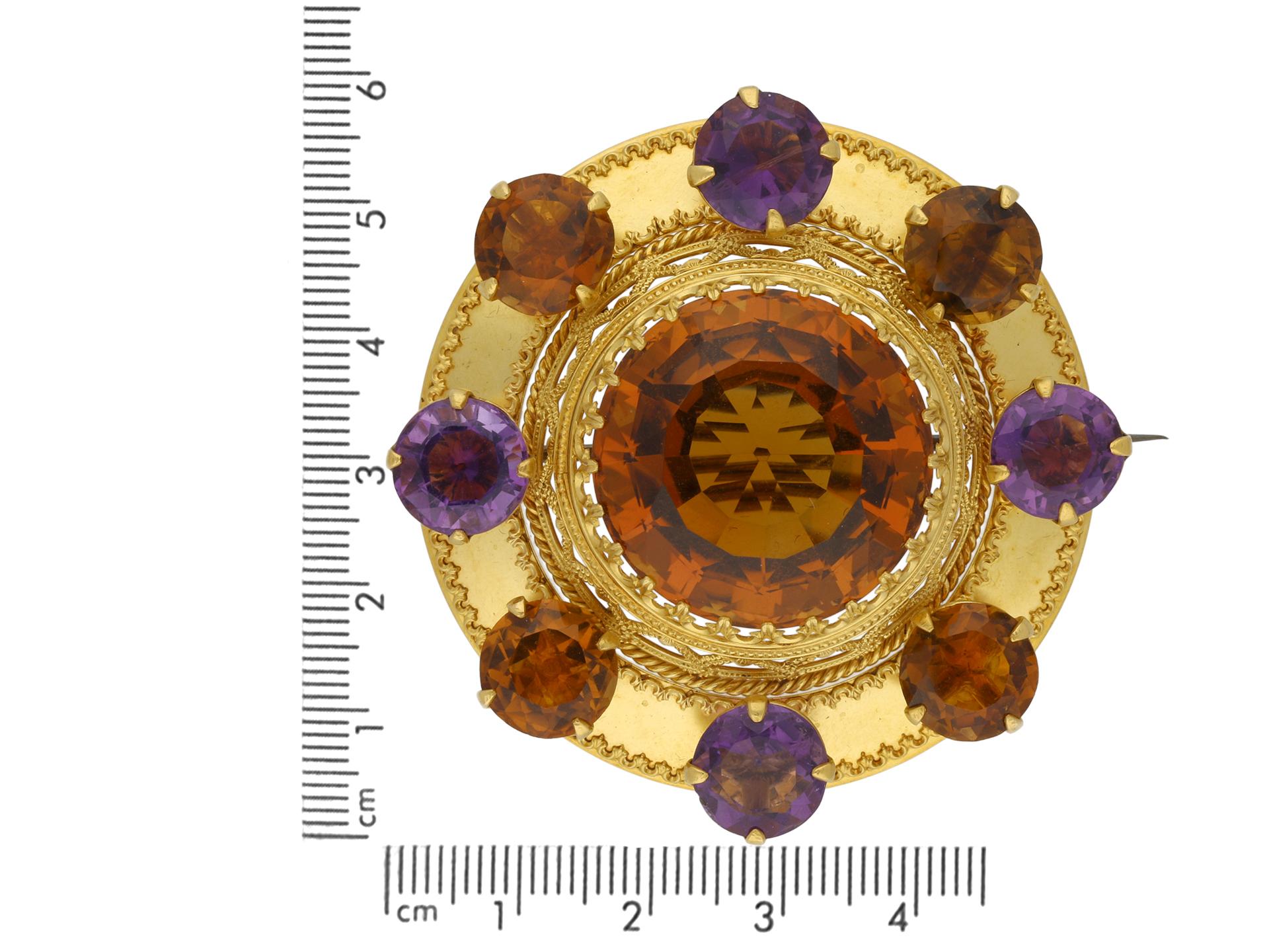 Old European Cut Victorian amethyst and citrine brooch, circa 1860. For Sale