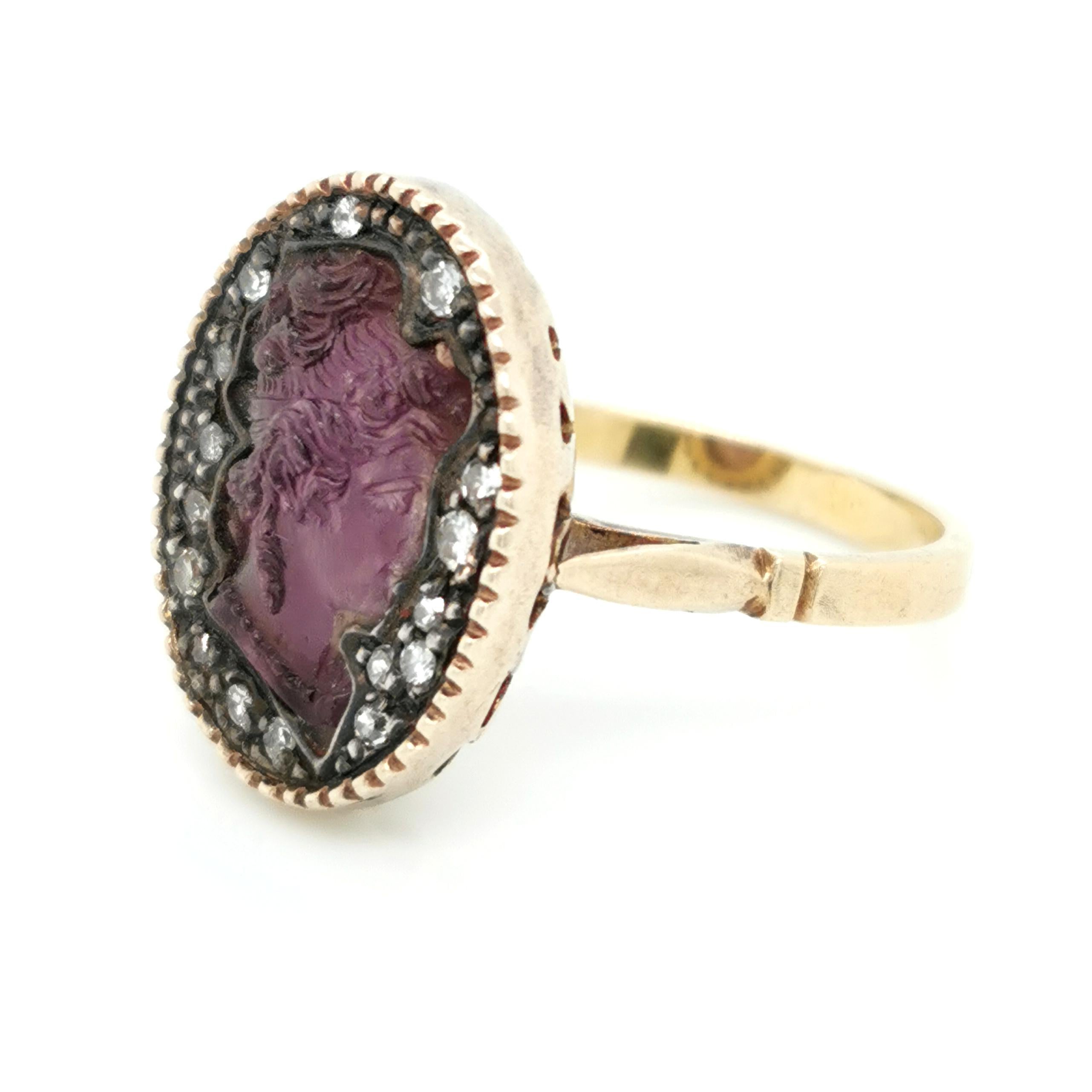 Late Victorian Victorian Amethyst and Diamond Cameo Ring