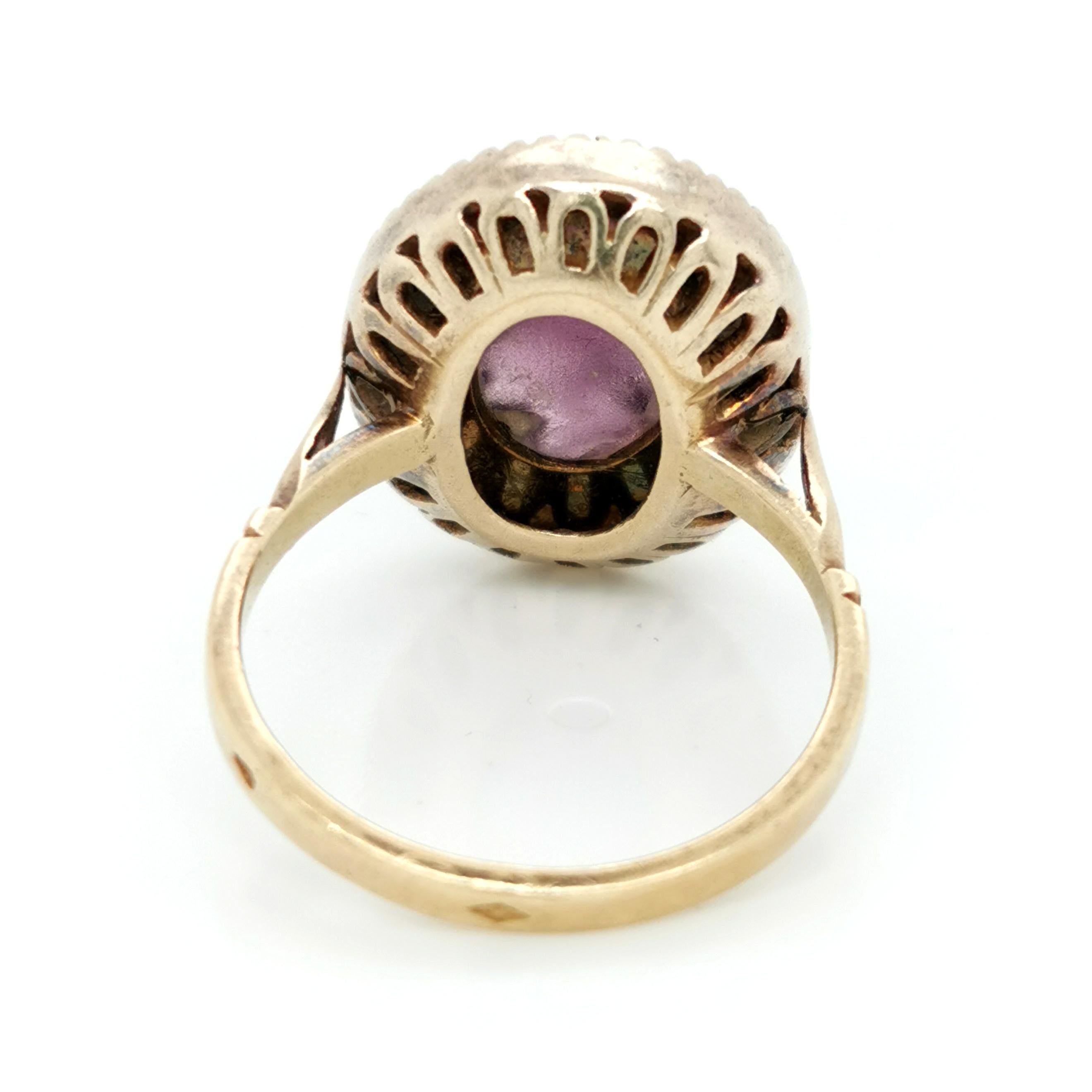 Round Cut Victorian Amethyst and Diamond Cameo Ring