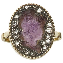 Antique Victorian Amethyst and Diamond Cameo Ring